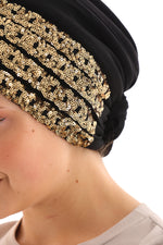 QF Sequin Handmade Turban Black