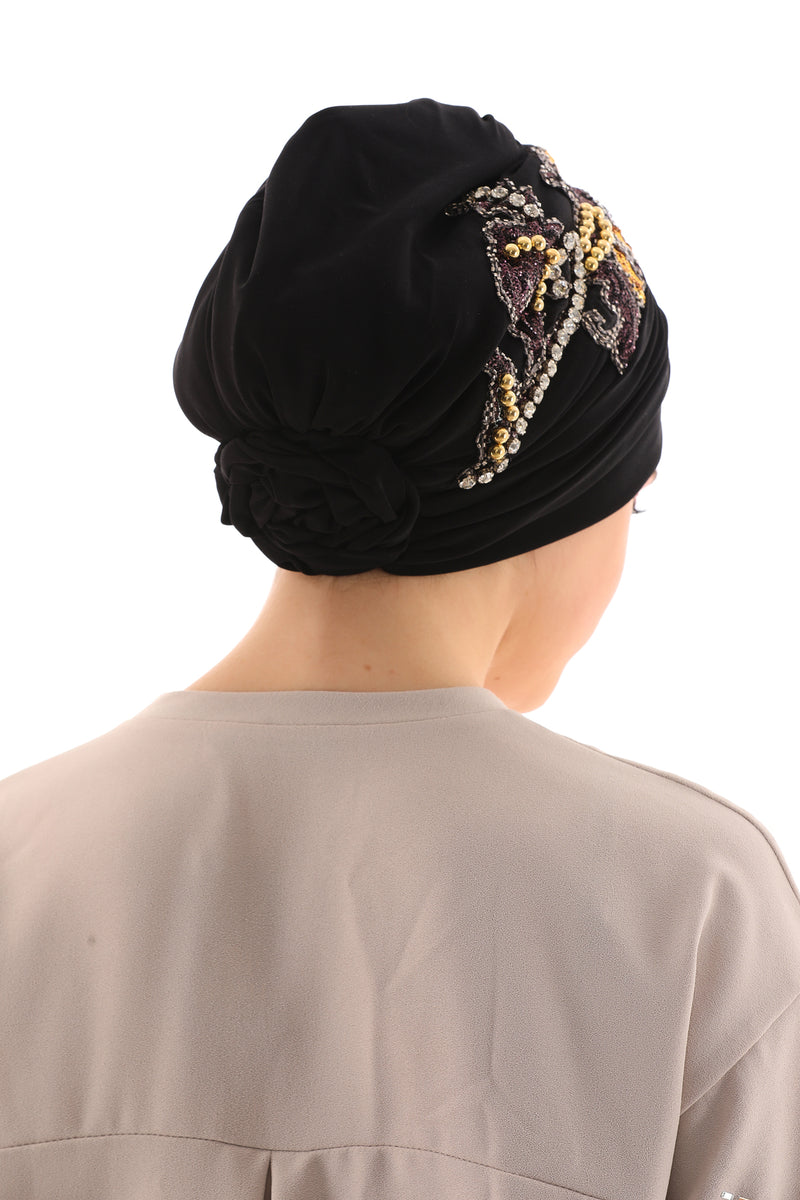 QF 1817 Rhinestone Handmade Turban Black