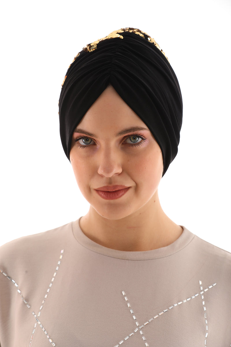 QF Sequin Handmade Turban Black