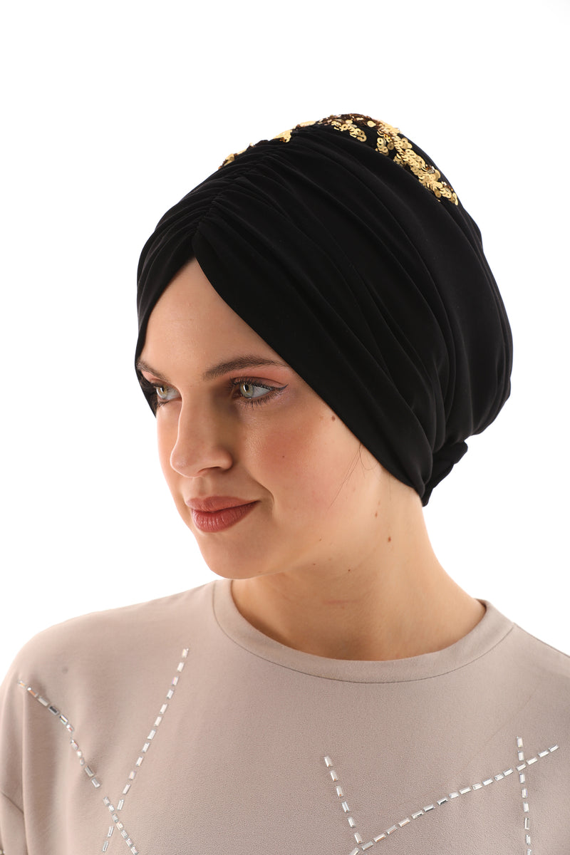 QF Sequin Handmade Turban Black