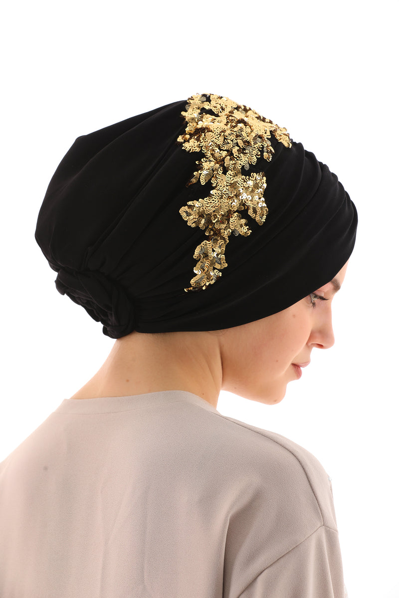 QF Sequin Handmade Turban Black