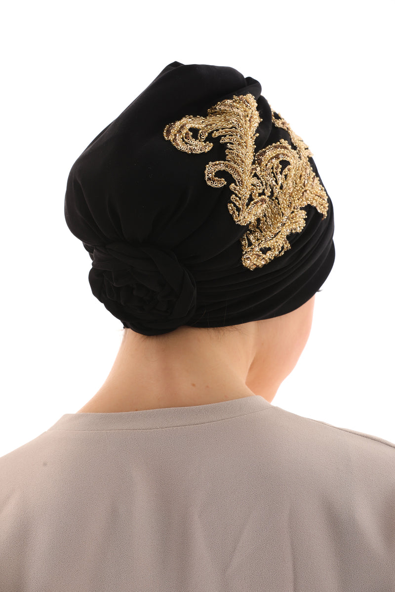 QF Rhinestone Handmade Turban Black