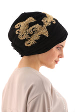 QF Rhinestone Handmade Turban Black