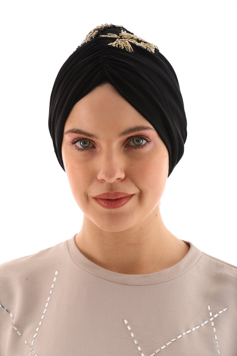 QF 1811 Rhinestone Handmade Turban Black