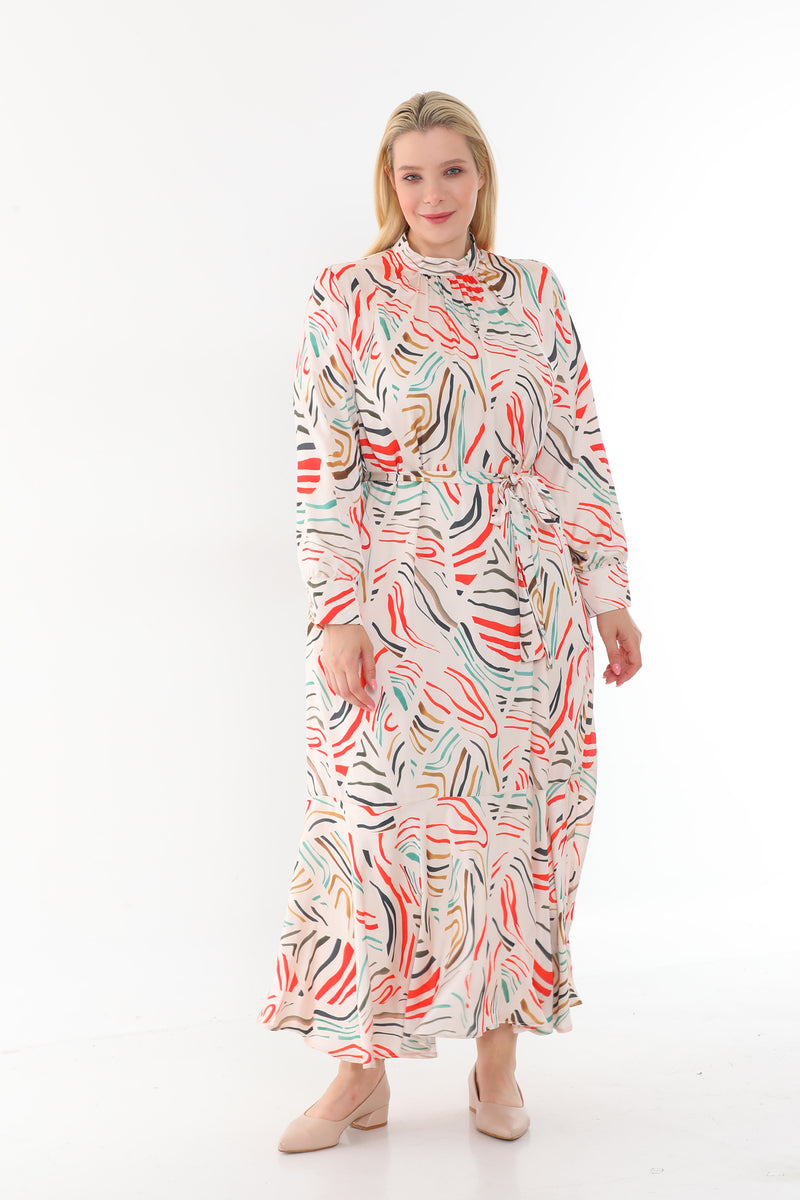 VV Colorful Printed Dress Beige