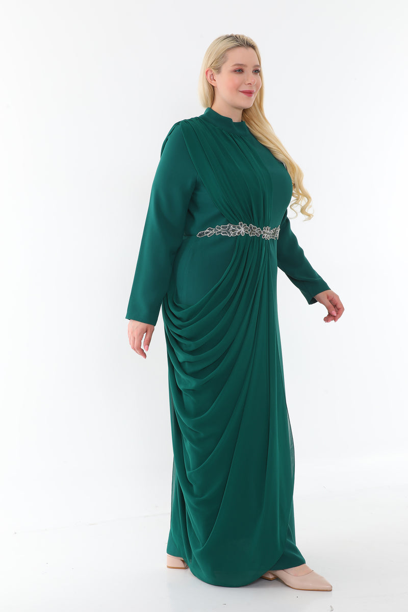 SRH Draped Dtld Gown Emerald