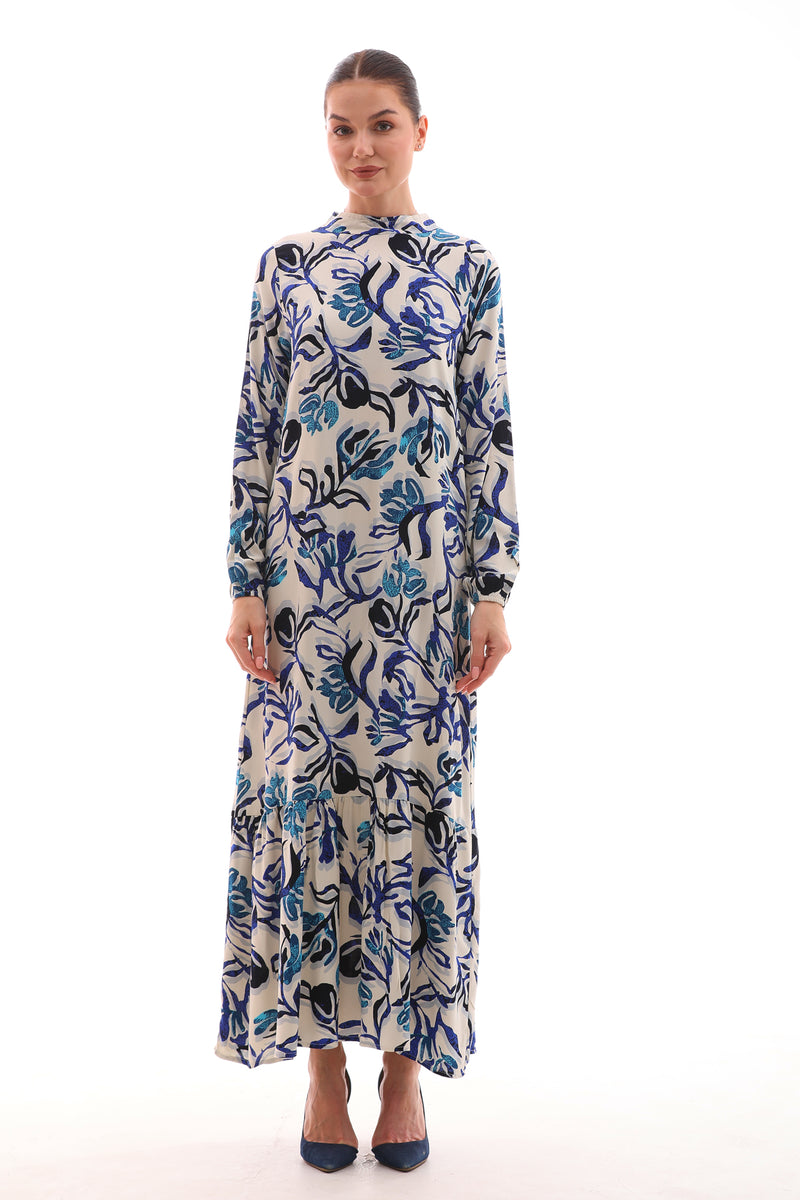 ZK Printed Cotton Dress Blue