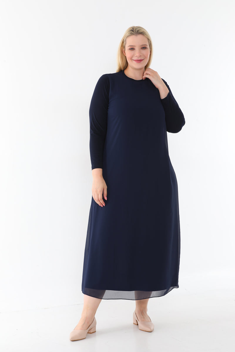 SR Chiffon Front Inner Dress Navy Blue