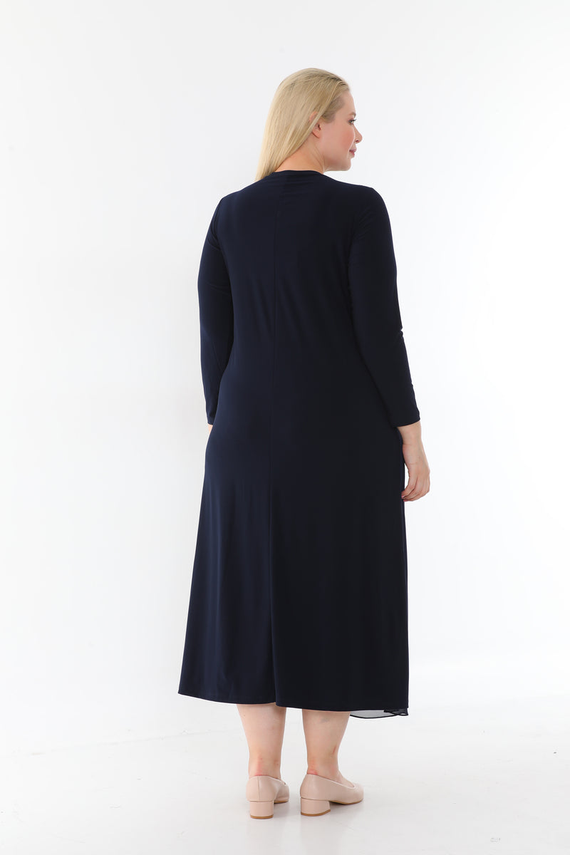 SR Chiffon Front Inner Dress Navy Blue