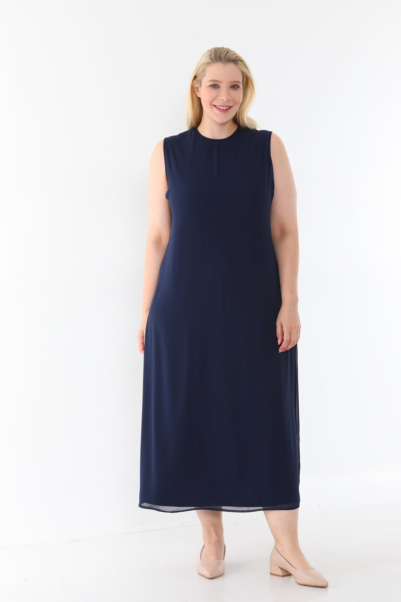 SR Chiffon Sleeveless Dress Navy Blue