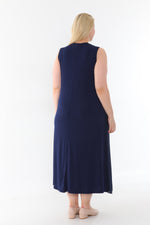 SR Chiffon Sleeveless Dress Navy Blue