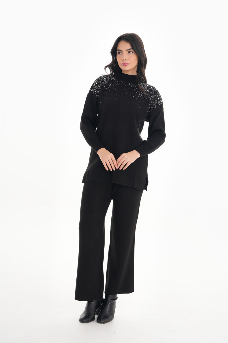 DZL Shoulder Knitted Set Black