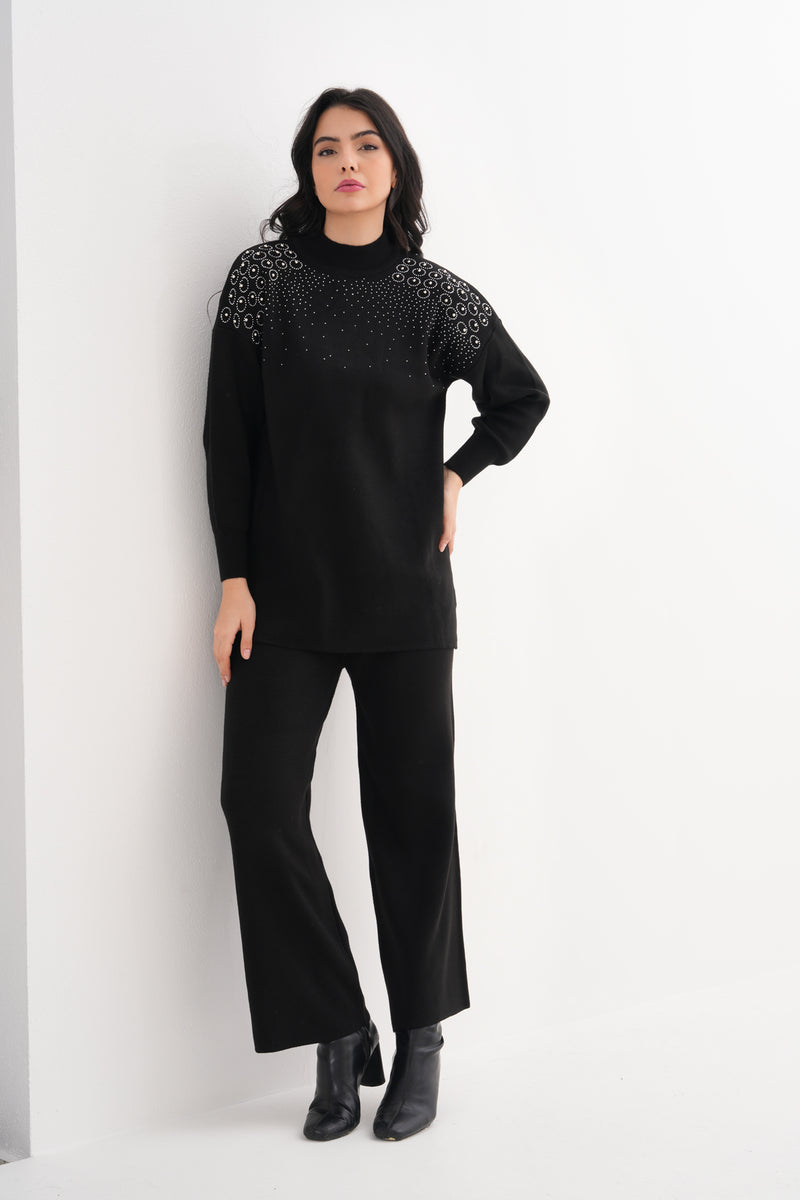 DZL Shoulder Knitted Set Black