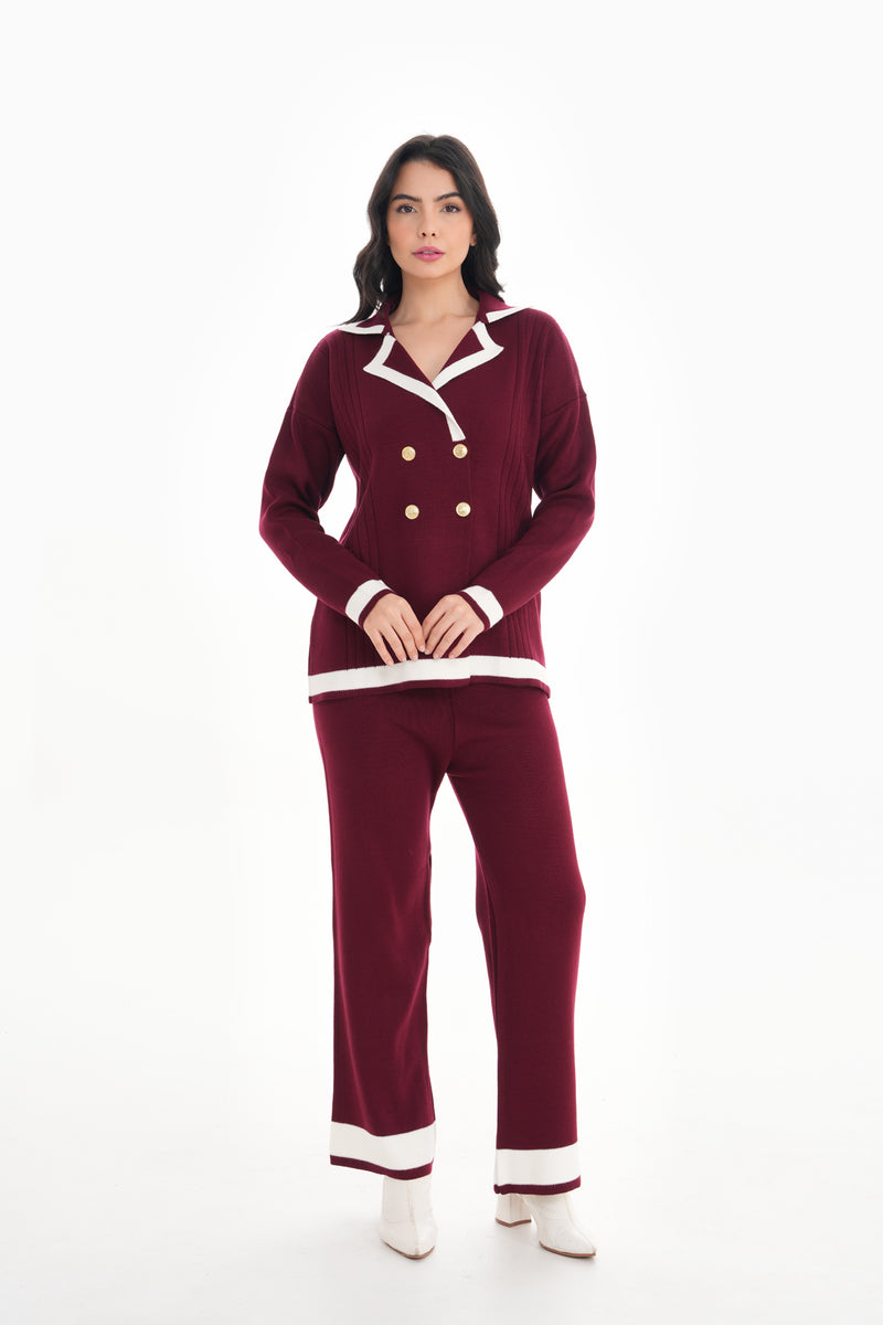 DZL Zara Knitted Set Burgundy