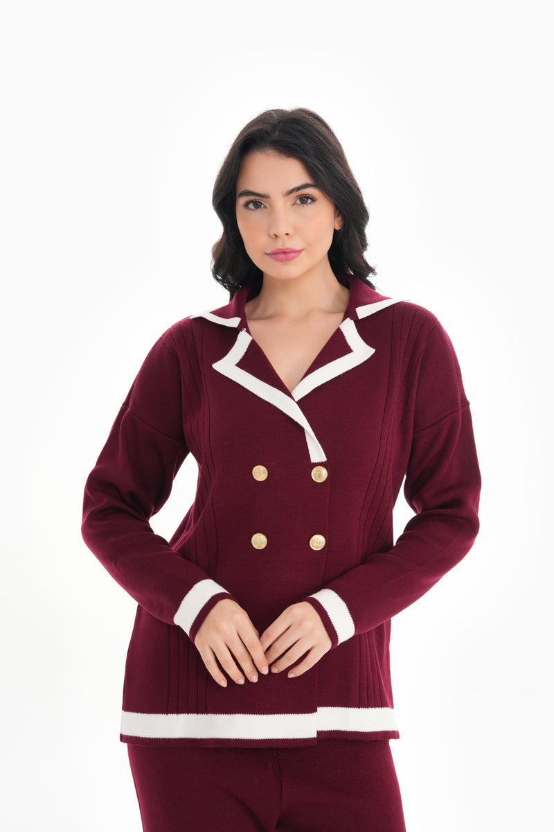 DZL Zara Knitted Set Burgundy