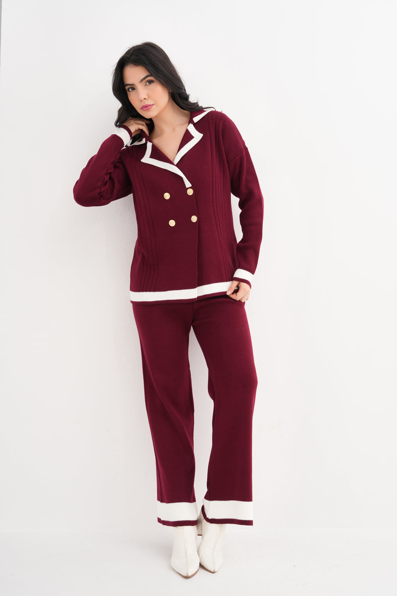 DZL Zara Knitted Set Burgundy