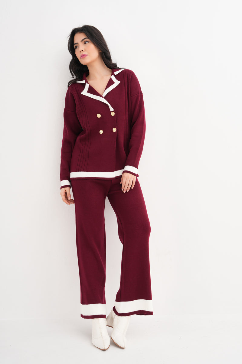 DZL Zara Knitted Set Burgundy