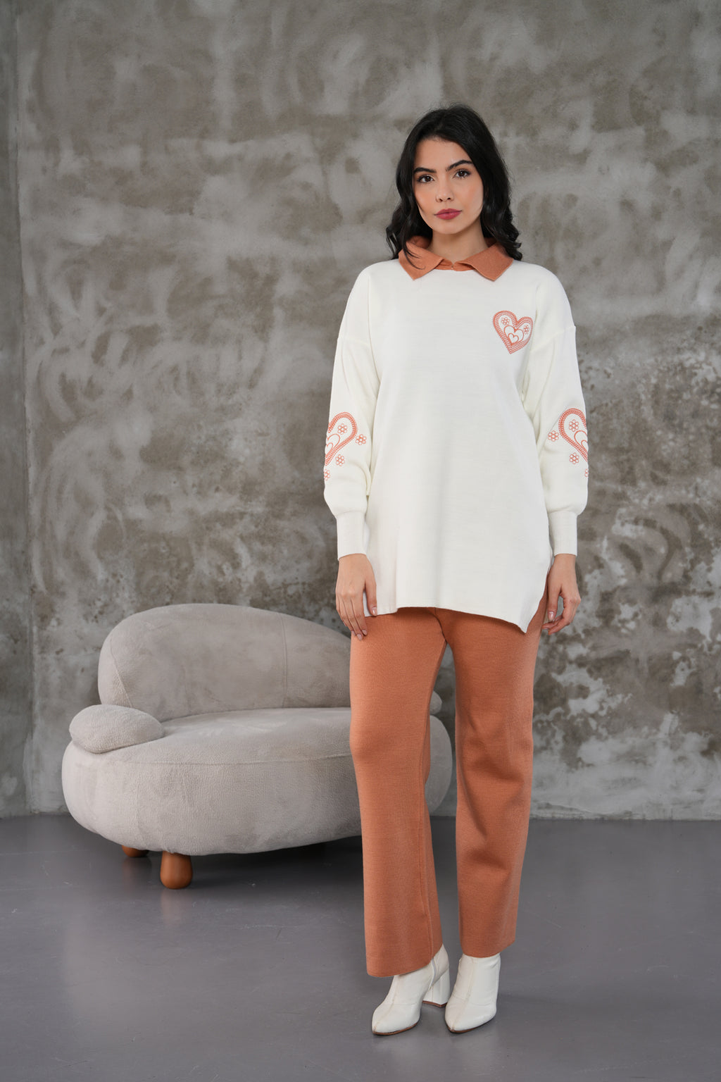 DZL Heart Knitted Set Salmon