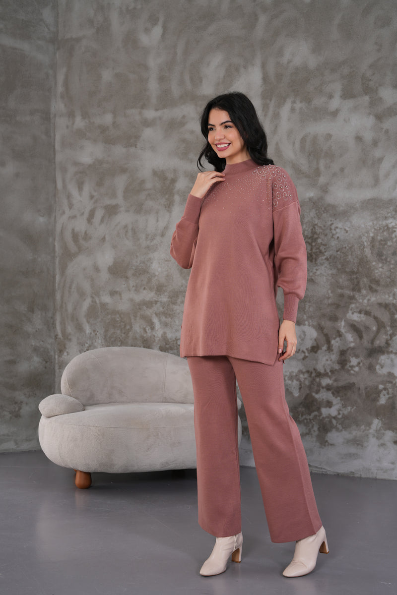 DZL Shoulder Knitted Set Dried Rose