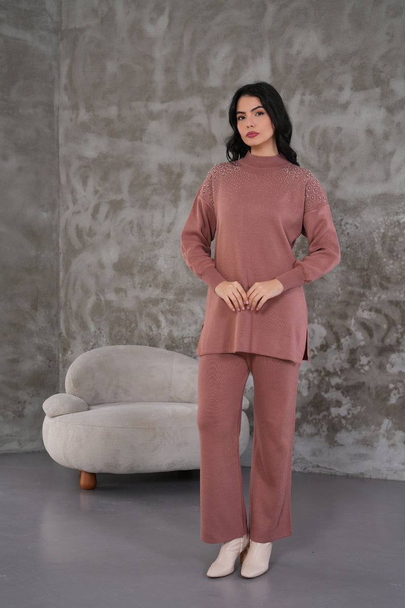 DZL Shoulder Knitted Set Dried Rose