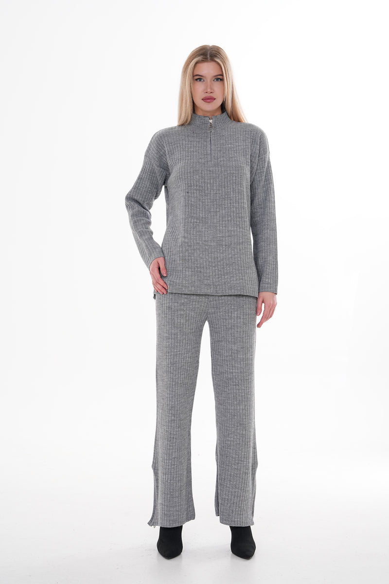 DZL Zip Detailed Knitted Set Gray