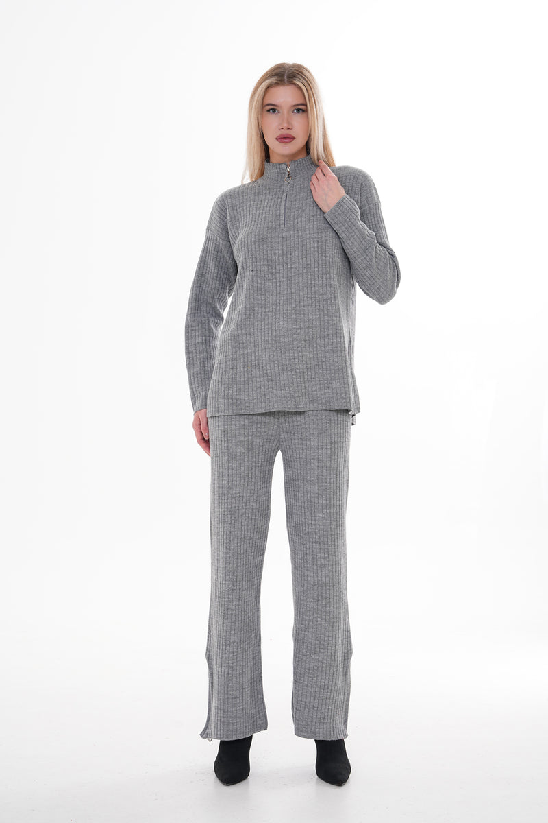 DZL Zip Detailed Knitted Set Gray