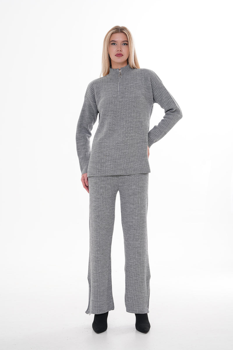 DZL Zip Detailed Knitted Set Gray