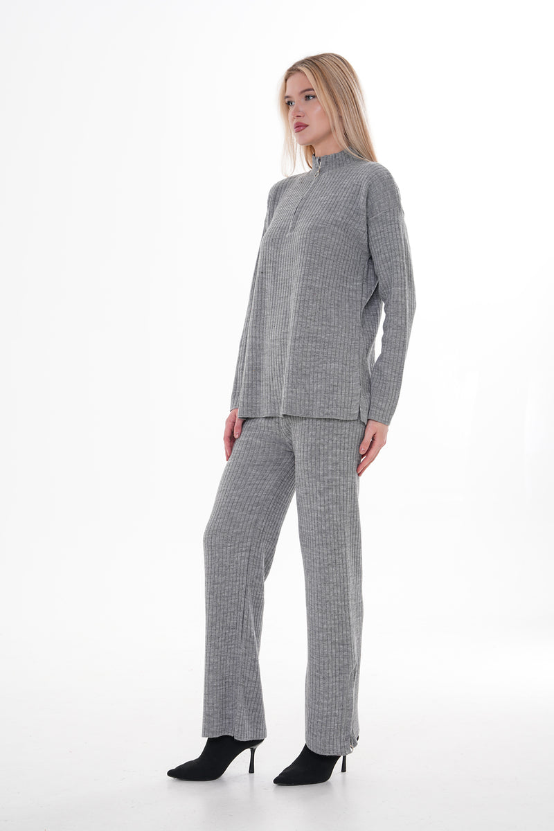 DZL Zip Detailed Knitted Set Gray