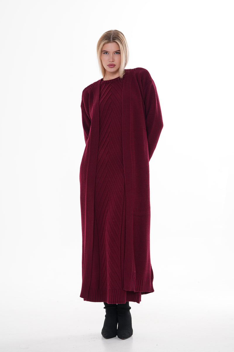 ESR Zirve Knitted Dress Set Burgundy