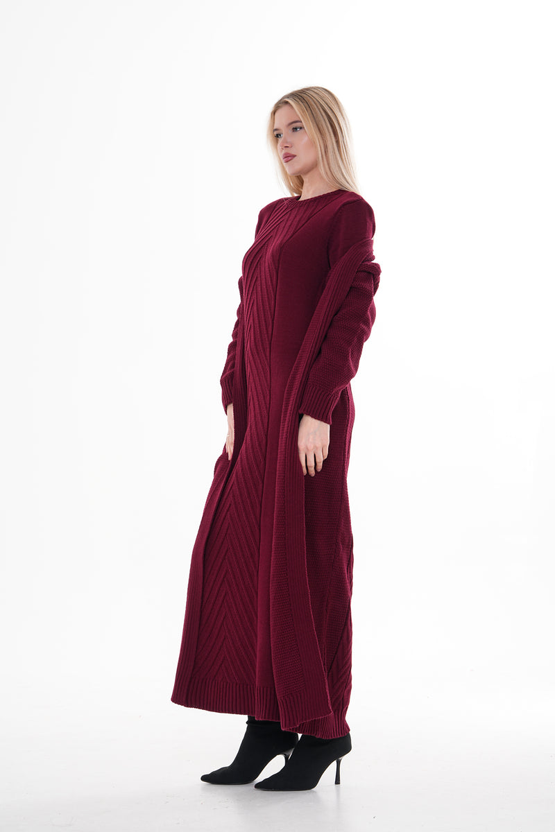 ESR Zirve Knitted Dress Set Burgundy