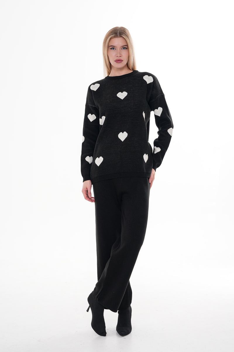 DZL Heart Knitted Set Black