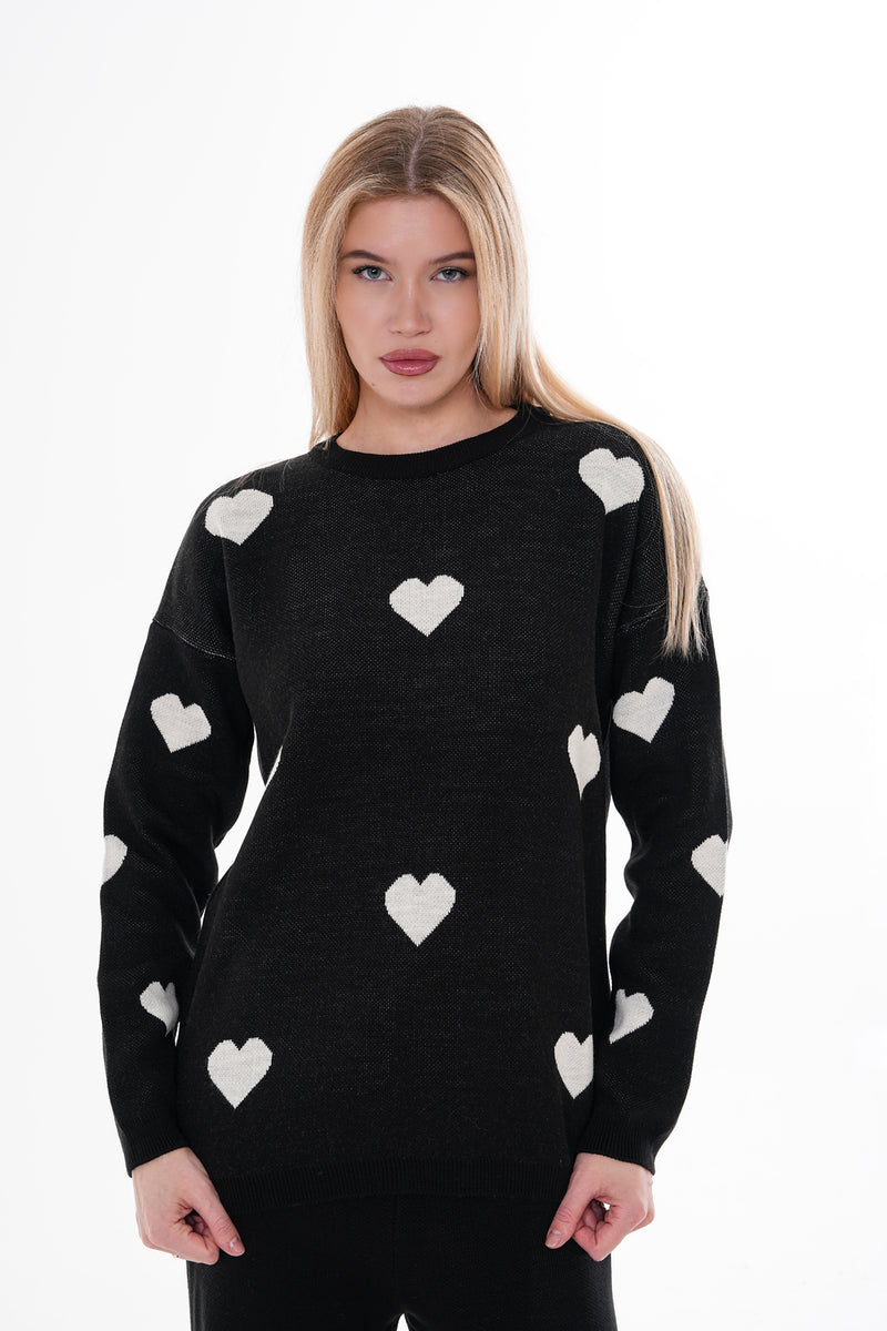 DZL Heart Knitted Set Black