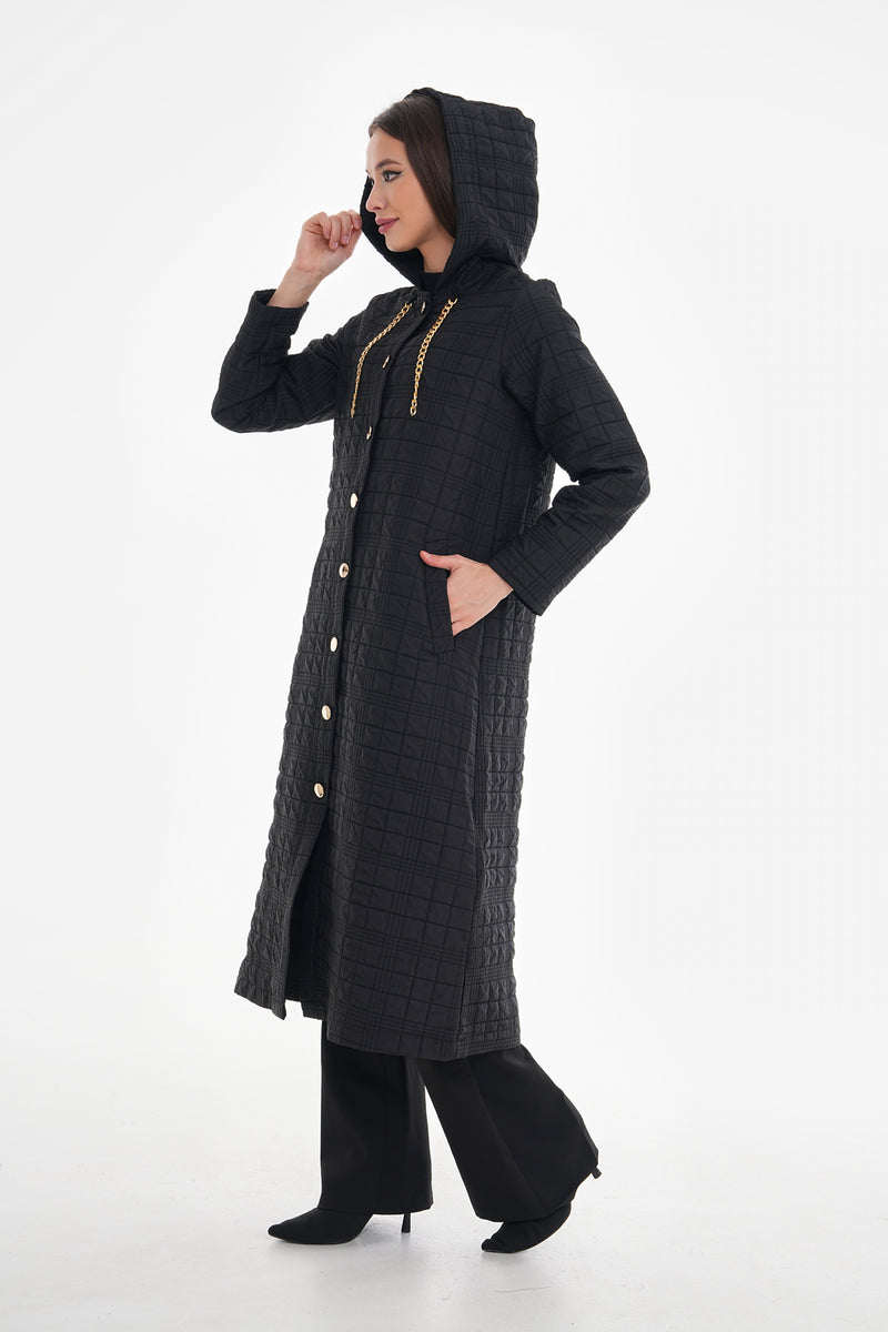 Bwst Quilted Hooded Cape Black