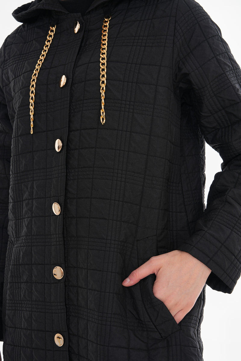 Bwst Quilted Hooded Cape Black