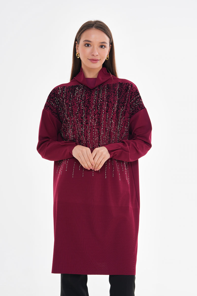 MissWhence Stone Dtld Tunic Burgundy