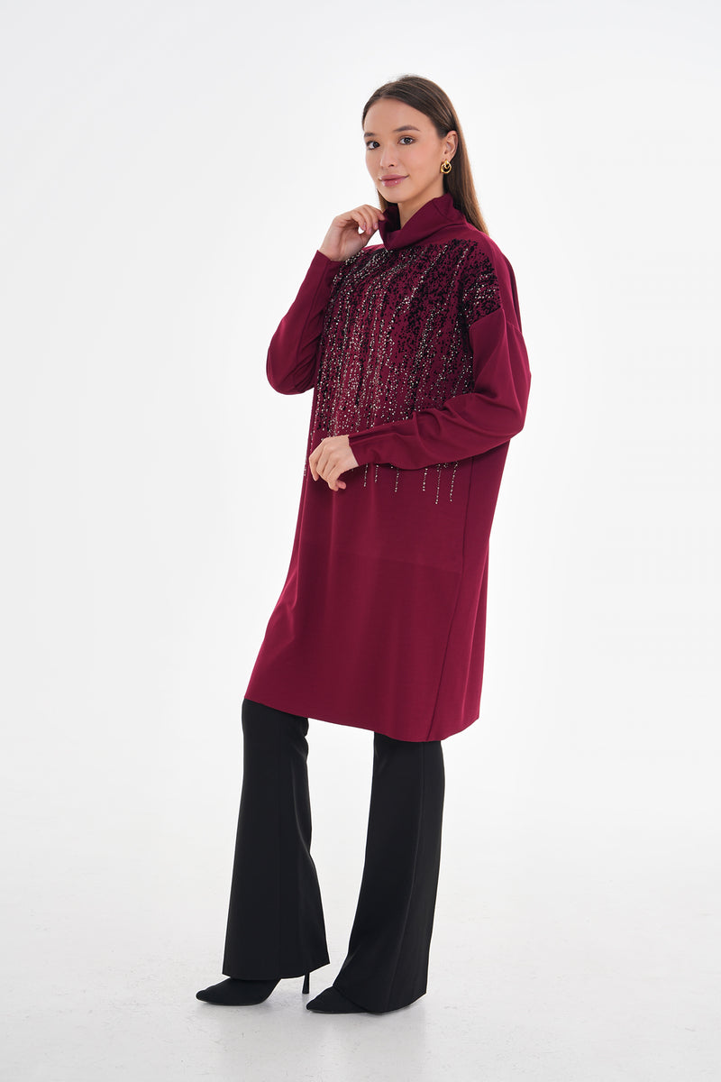 MissWhence Stone Dtld Tunic Burgundy