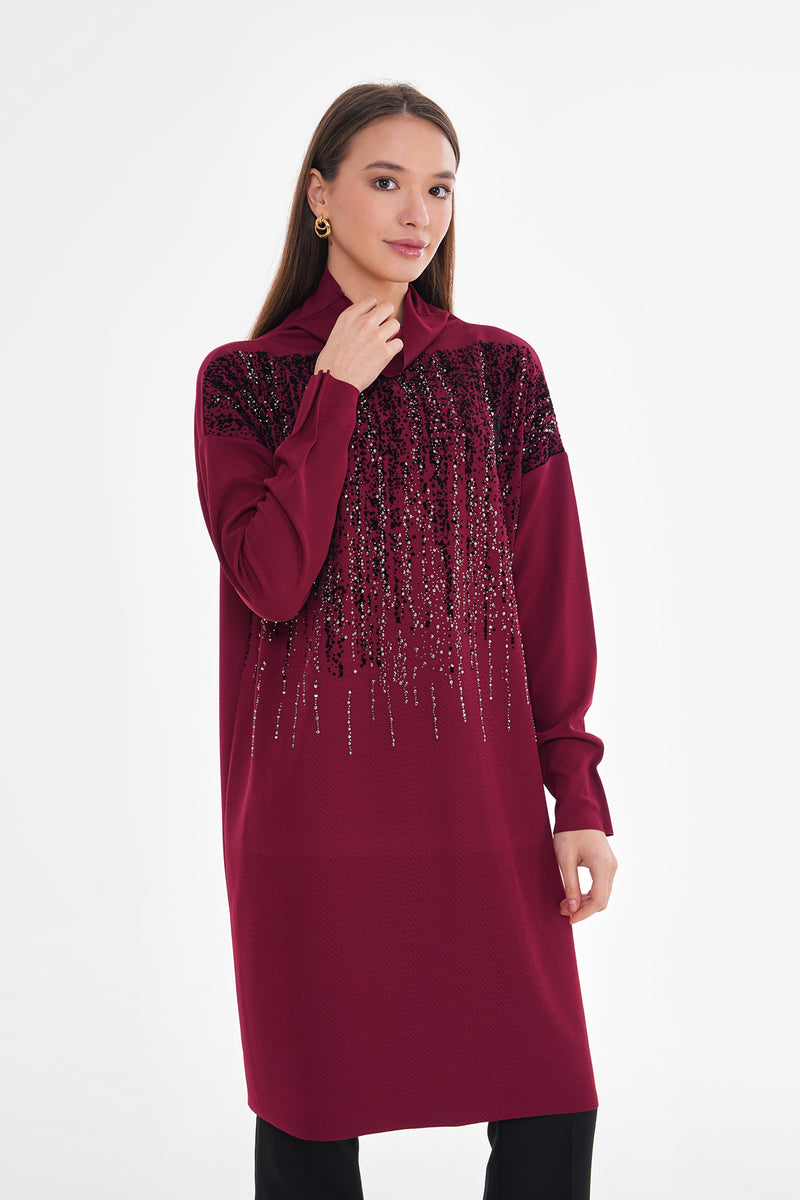 MissWhence Stone Dtld Tunic Burgundy