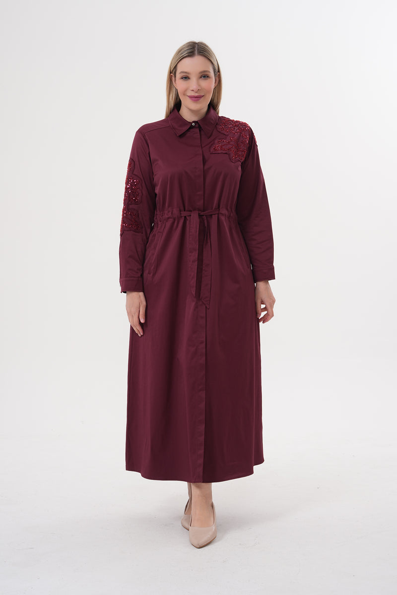 F&G Shoulder And Arm Dtld Dress Burgundy