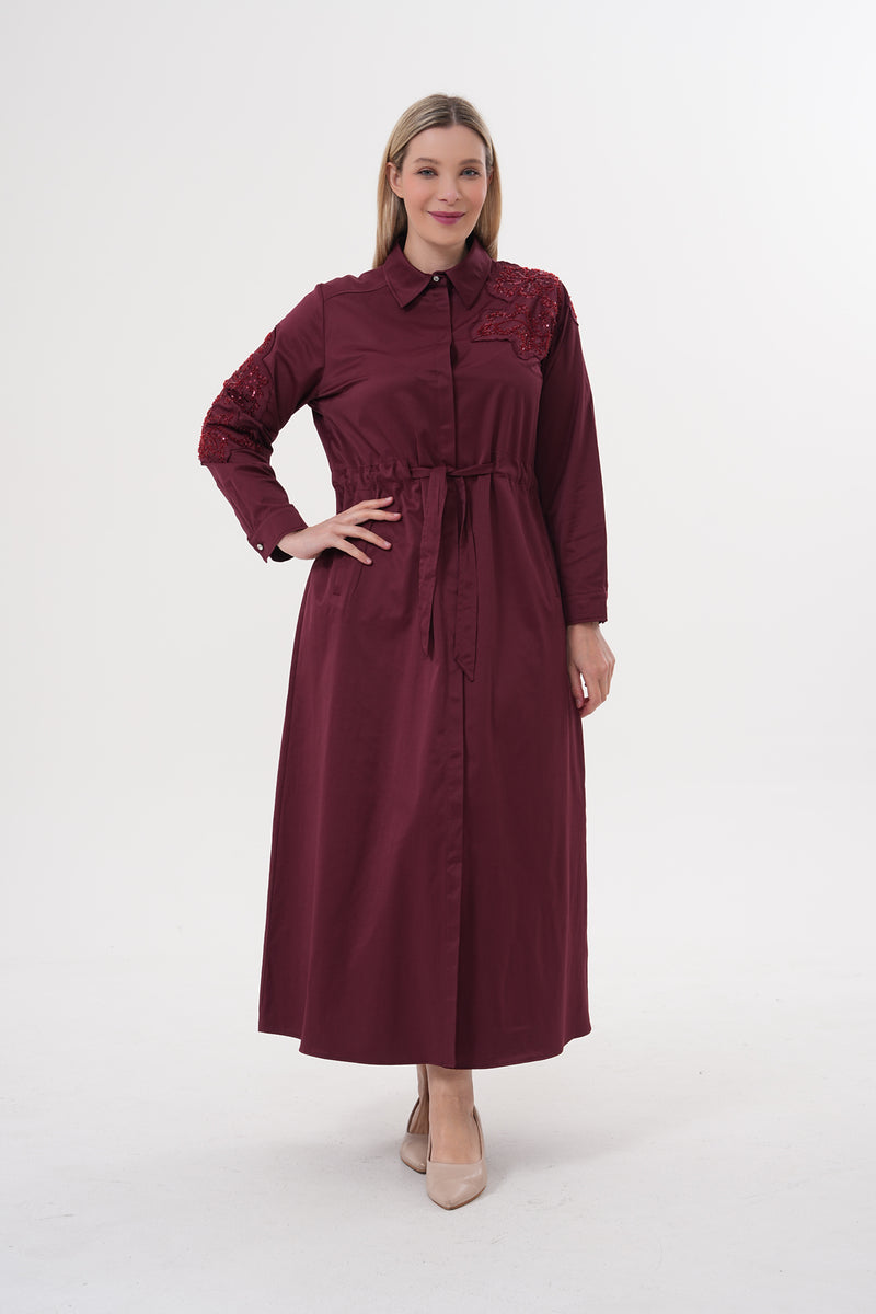 F&G Shoulder And Arm Dtld Dress Burgundy