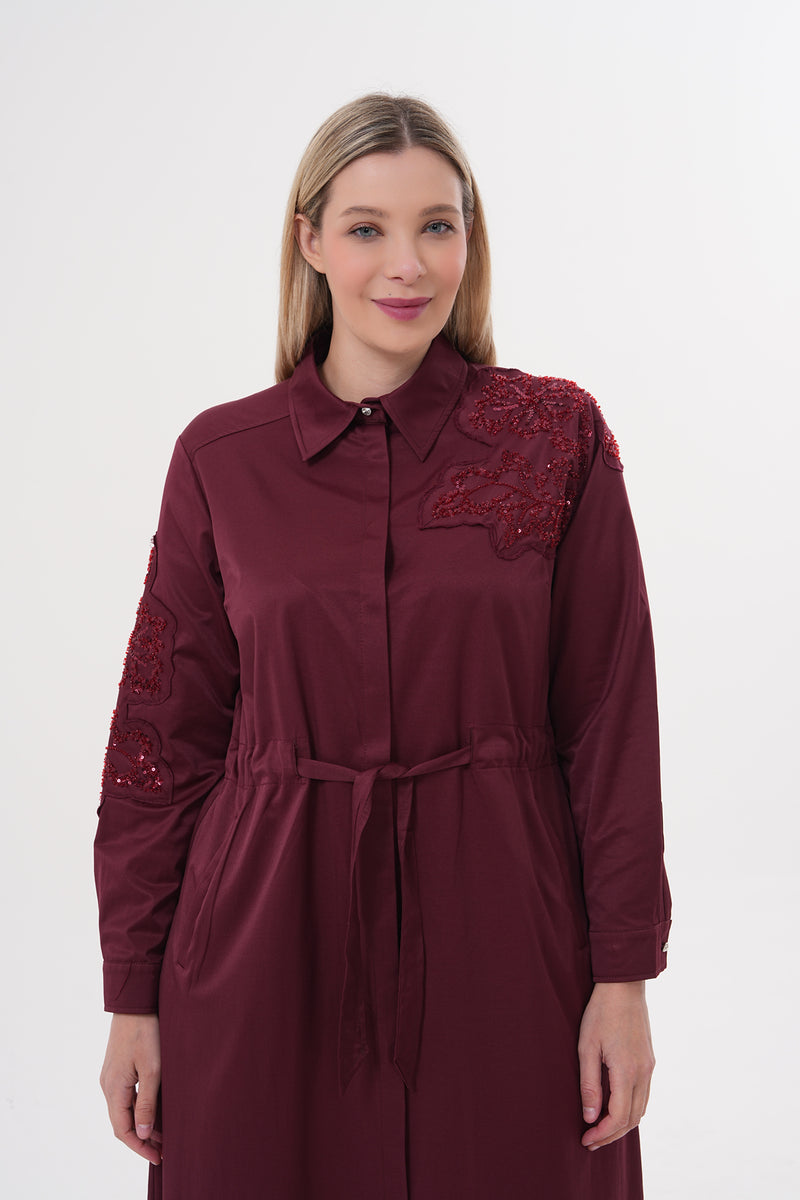 F&G Shoulder And Arm Dtld Dress Burgundy