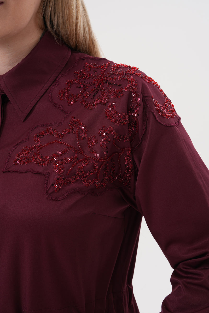 F&G Shoulder And Arm Dtld Dress Burgundy