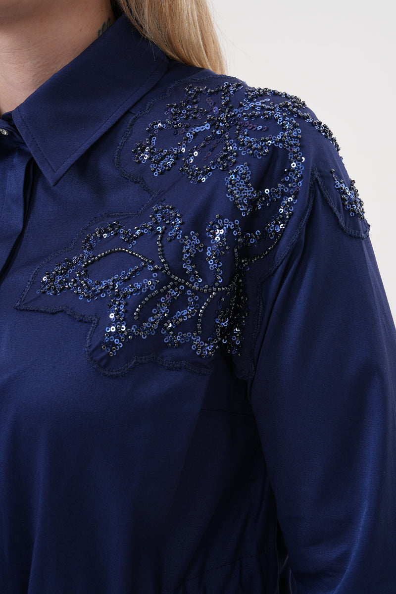 F&G Shoulder And Arm Dtld Dress Navy Blue