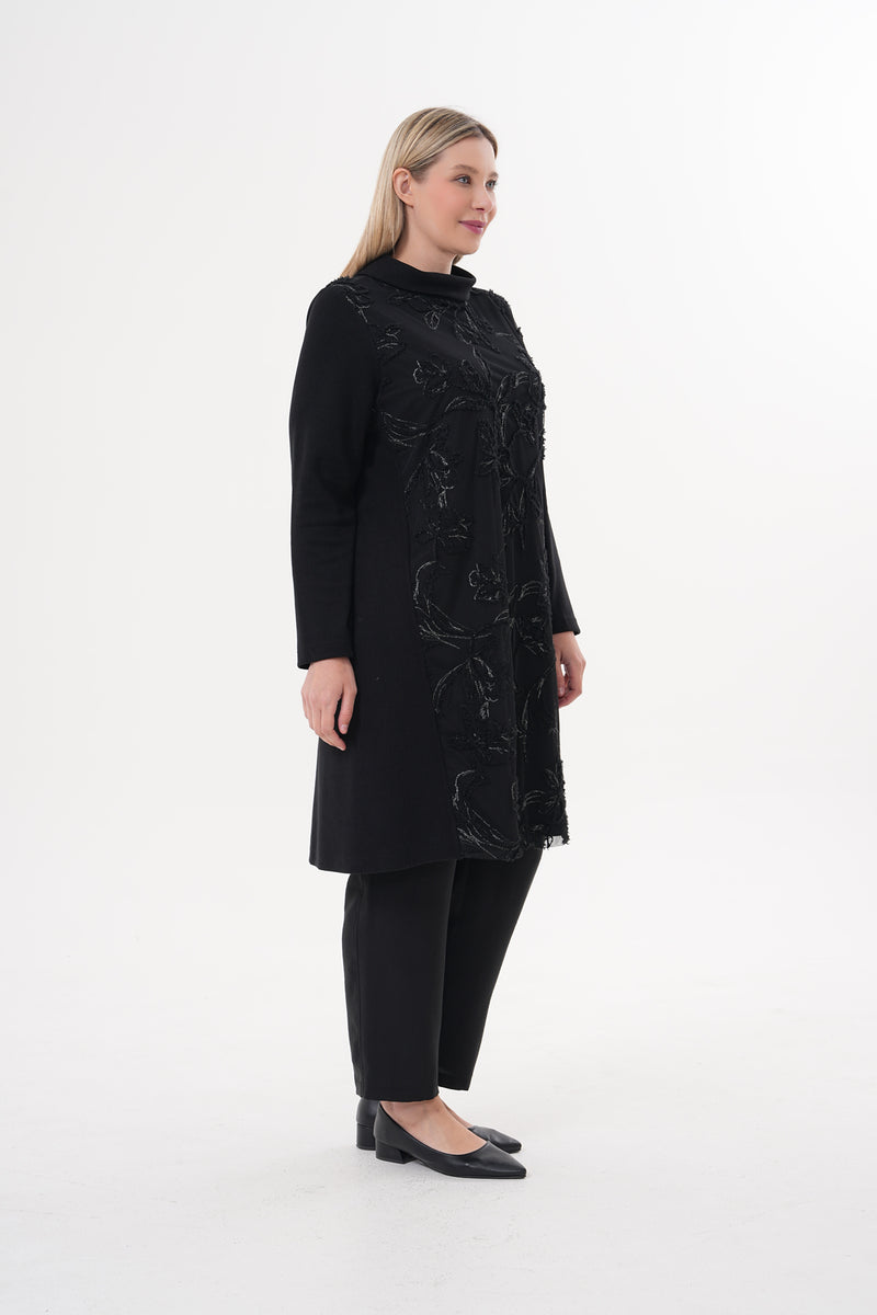 DL Lace Dtld Long Tunic Black