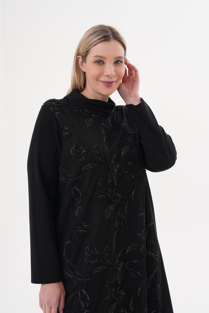 DL Lace Dtld Long Tunic Black