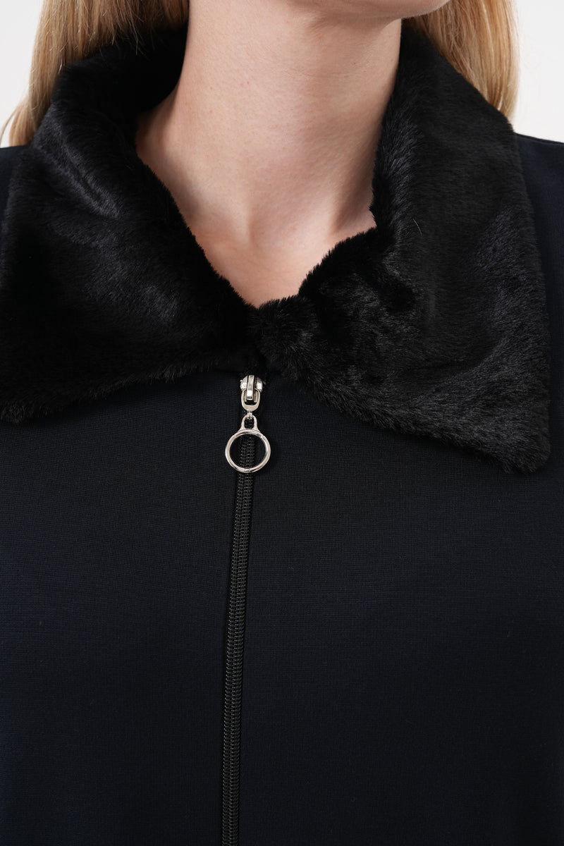 DL Fur Collar Pancho Black