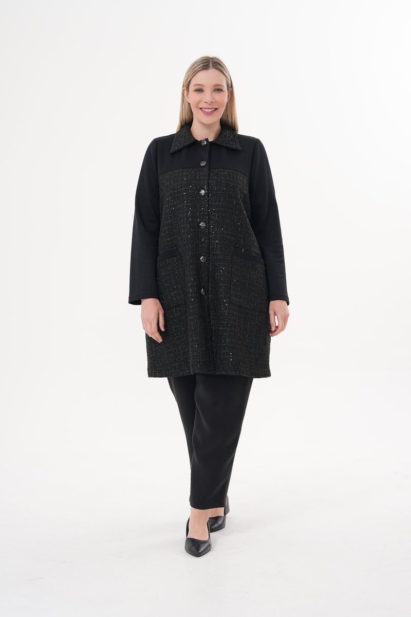 DL Collared Tinsel Cape Black