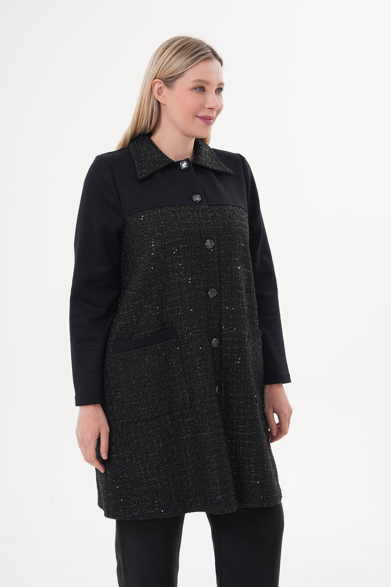 DL Collared Tinsel Cape Black