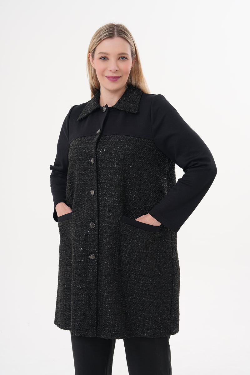 DL Collared Tinsel Cape Black