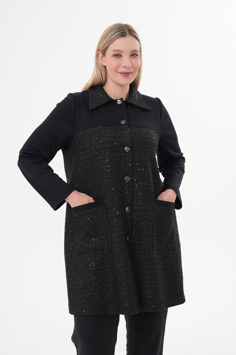 DL Collared Tinsel Cape Black