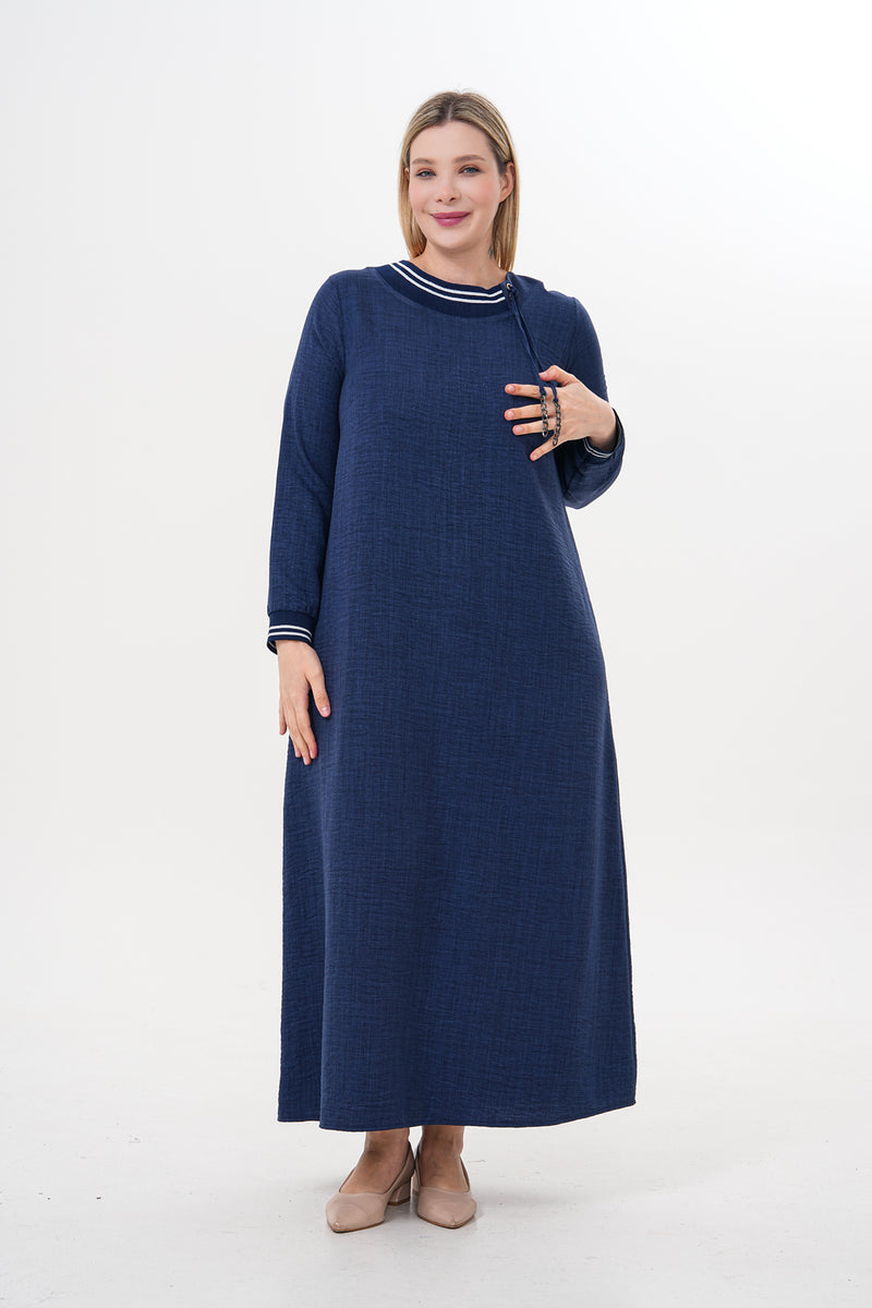 MSB Linen Ribbon Dress Navy Blue